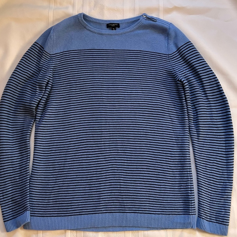 Talbot’s Crew Neck Striped Sweater With Zip Shoulder SZ MP